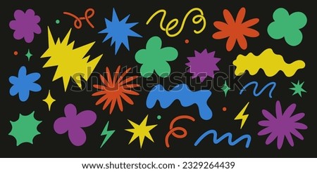 Abstract elements set. Star, flower, cloud shapes sticker pack. Groovy funky flower, bubble, star, loop, waves. Trendy retro 90s 00s cartoon style. Vector illustration