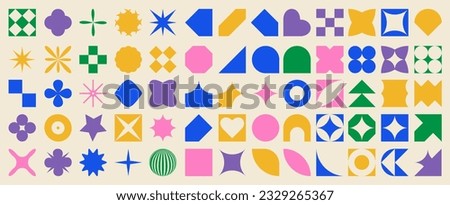 Set of abstract aesthetic y2k geometric elements. Colorful retro vector shapes. EPS 10 Royalty-Free Stock Photo #2329265367