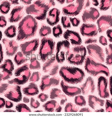 Pink Leopard Skin Texture Pattern Vector. Seamless Animal Wildlife Skin Pattern. Leopard Fur Camouflage Background. Royalty-Free Stock Photo #2329268091