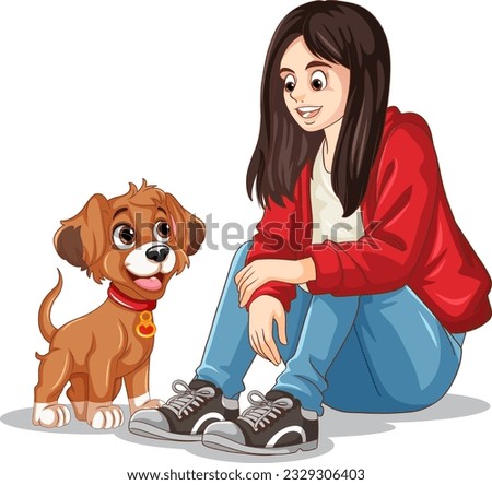 Teenage Girl with His Dog illustration
