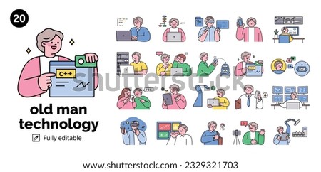 Senior lifestyle character. Set of old man and old woman with technological expertise.