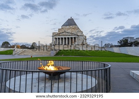 Shrine of Remembrance in Melbourne, Australia at sunset Royalty-Free Stock Photo #2329329195