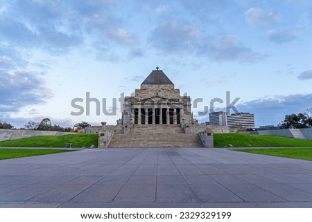 Shrine of Remembrance in Melbourne, Australia at sunset Royalty-Free Stock Photo #2329329199