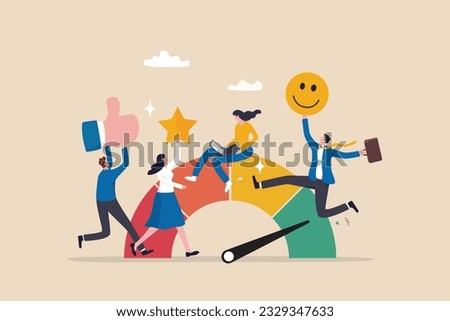 Employee engagement, commitment or motivation to success with company, staff dedication or job satisfaction, productivity or employee recognition, business people employee with stars and happy reward. Royalty-Free Stock Photo #2329347633
