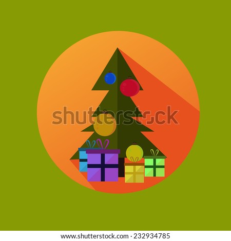 Flat Green Christmas Tree With Gifts