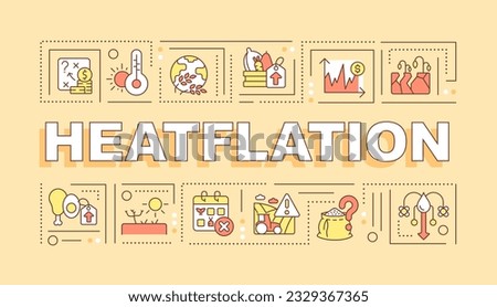 Heatflation text concept with various icons on yellow monochromatic background, editable 2D vector illustration.