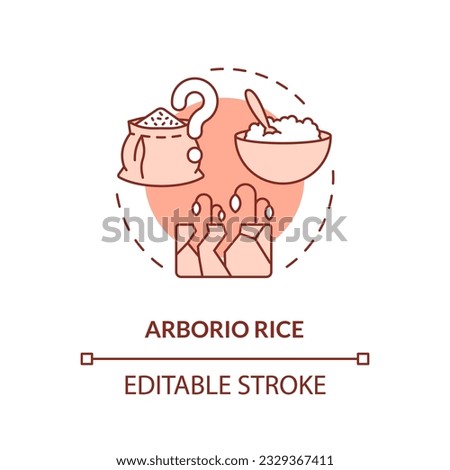 Editable arborio rice icon representing heatflation concept, isolated vector, thin line illustration of global warming impact.