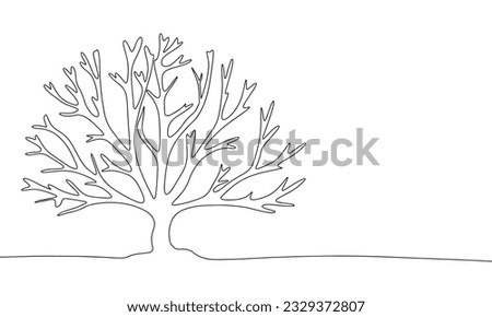 Big tree without leaves silhouette vector. One line continuous vector line art outline illustration. Isolated on white background. Royalty-Free Stock Photo #2329372807