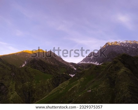 Mountain landscape in the morning at sunrise. Himachal Pradesh, India.