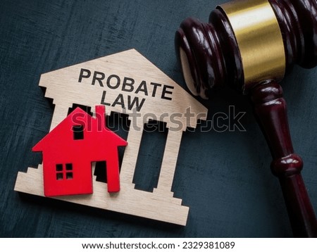 Probate law concept. Gavel and house model. Royalty-Free Stock Photo #2329381089