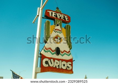 Vintage Route 66 Sign in Tucumcari New Mexico Royalty-Free Stock Photo #2329389525