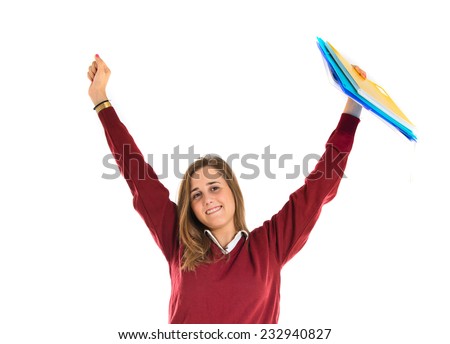 Lucky student over isolated white background