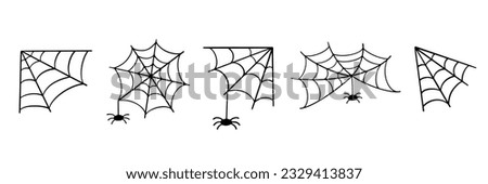 Spider Web Collection. Halloween Trap Vector Cobweb Icon line Doodle Art Set Isolated on White Royalty-Free Stock Photo #2329413837