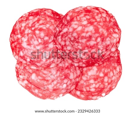 Salami sausage, top view, isolated on white background. High resolution image