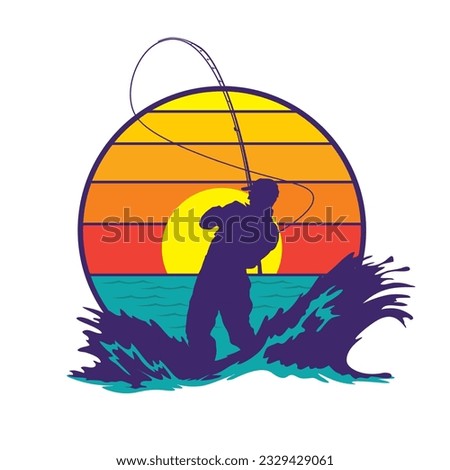 A man fishing vector illustration in retro style, perfect for t shirt design and fishing club logo