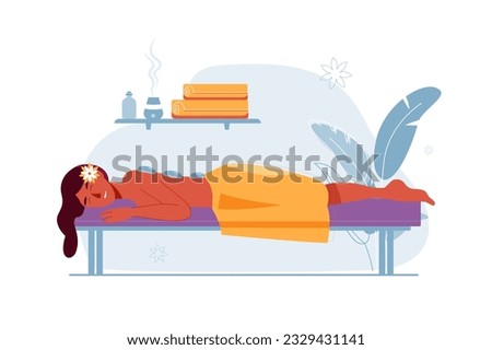 Spa salon concept with people scene in the flat cartoon style. The girl came to the spa for a massage. Vector illustration.