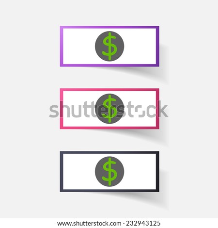 Paper clipped sticker: money, dollar bill with the image. Isolated illustration icon