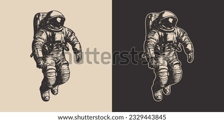 Set of vintage retro astronaut nasa future space adventure explore. Galaxy science trip. Graphic Art. Vector Illustration	 Royalty-Free Stock Photo #2329443845