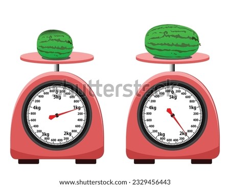 Analog scale. Water melon small and big 1kg and 2kg weight scale. isolated on white background. simple kitchen scale. vector illustration. measuring Analog scale clip art.