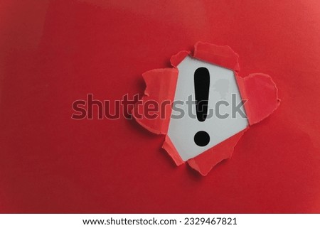 Exclamation mark concept., Exclamation mark icon in Breakthrough Red paper hole with white background perfect for attention symbol,Cautionary Warning,safety, hazard,caution, danger idea.