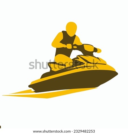 Jet Ski Silhouette on Rippling Water , Water Sports and Recreation Vector Design
