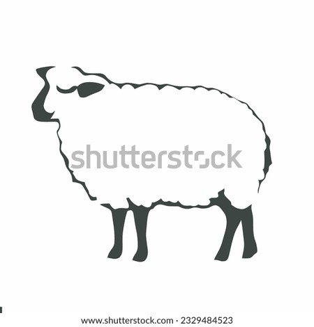 Sheep Silhouette with Furry Wool , Livestock and Farming Vector Illustration