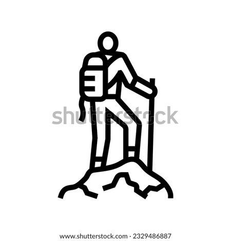 mountaineer on the top adventure line icon vector. mountaineer on the top adventure sign. isolated contour symbol black illustration