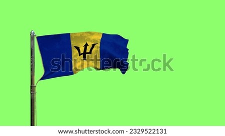 waving flag of Barbados for national celebration on green screen, isolated - object 3D rendering