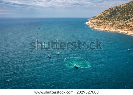 Ships and fishermen are fishing anchovies in Mui Dinh, Ninh Thuan, Vietnam