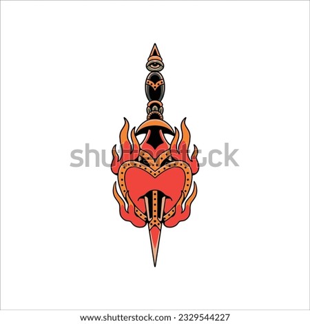 heart dagger tattoo vector design Royalty-Free Stock Photo #2329544227
