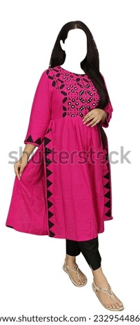  full length of stylish interracial models in pink kamiz  posing on white isolated background.