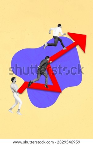 Artwork collage picture of purposeful working team achieving success together isolated drawing background