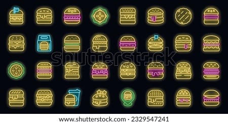 Hamburger icons set outline vector. Food burger. Triple bread neon color on black Royalty-Free Stock Photo #2329547241