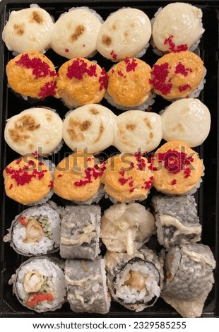 sushi set with rolls, wasabi and ginger
