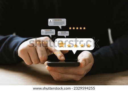 Discover user ratings and feedback on mobile apps. Evaluate service quality and reputation. Captivating customer satisfaction concept. Royalty-Free Stock Photo #2329594255