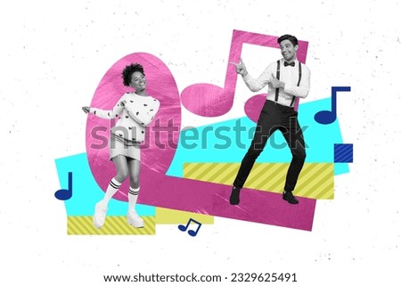Picture artwork sketch 3d collage image of handsome man dancing night club flirting romantic feelings isolated on white color background