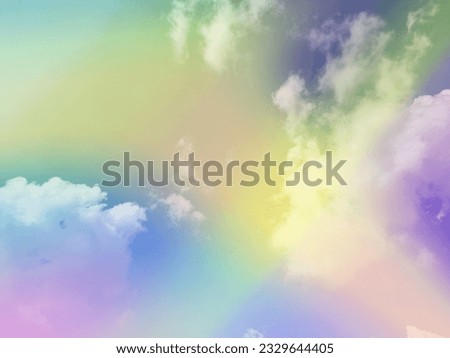 beauty abstract sweet pastel soft green and yellow with fluffy clouds on sky. multi color rainbow image. fantasy growing light