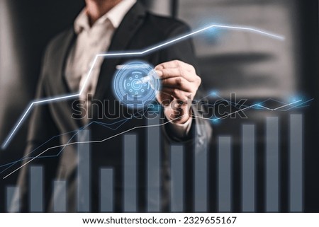 businessman typing right keyboard hand holding hand manager project research process business teaminnovation graph interface analysis stock market.work startup modern office global strategy virtual ic