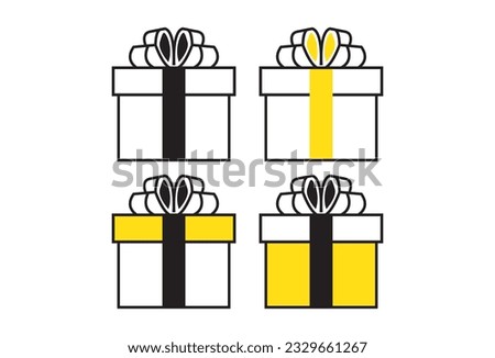 An illustration of a gift box vector icon featuring a ribbon in a line style, with editable strokes, isolated on a white background.