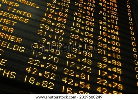 Share prices quoted on an electronic board.