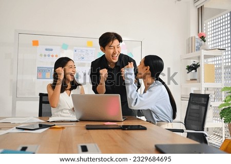 Happy group of business people meeting and brainstorming together at modern office, Business people planing business project, People in smart casual wear discussing and working. High quality photo