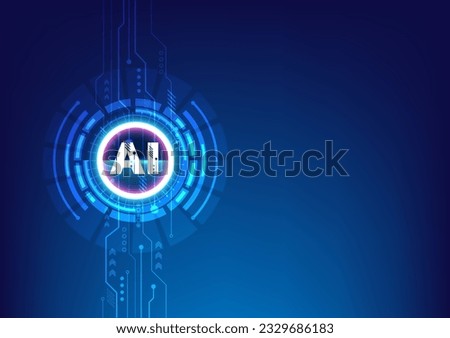 AI Logo Artificial Intelligence. Abstract futuristic digital technology on blue background. Circuit and tech circle. Banner, poster, cover Royalty-Free Stock Photo #2329686183