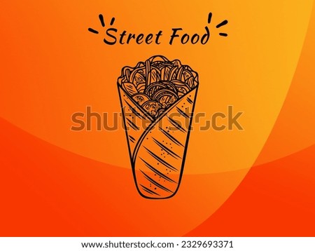 street food. sandwich, fast food, burrito, shawarma, gyros, pita bread, kebab, doner. Hand drawing sketches vector engraving hand drawn Royalty-Free Stock Photo #2329693371