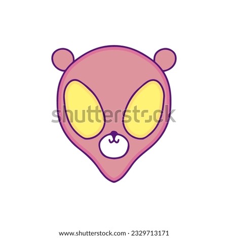 Cute bear head with alien shapes, illustration for t-shirt, sticker, or apparel merchandise. With doodle, retro, and cartoon style.
