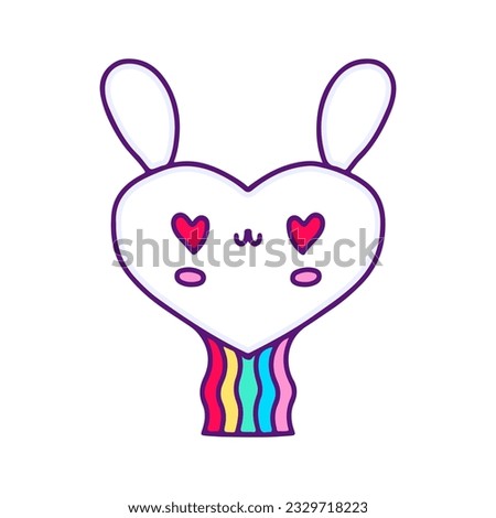 Kawaii bunny with heart shape, illustration for t-shirt, sticker, or apparel merchandise. Doodle cartoon.