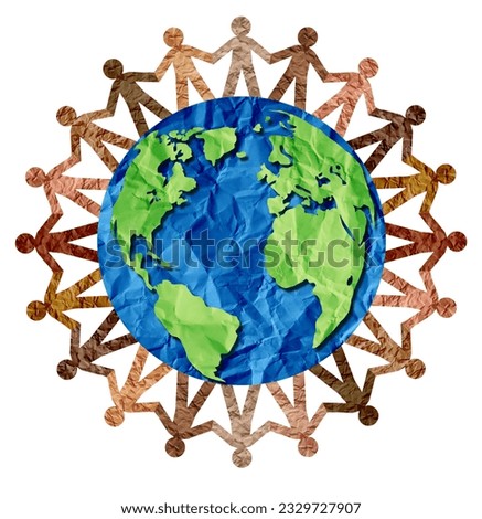 Global Unity and World diversity or earth day and international culture as a concept of diversity and crowd cooperation symbol as international diverse people holding hands together for the planet. Royalty-Free Stock Photo #2329727907