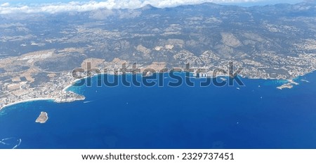 Aerial views of the coast of Mallorca in the Balearic Islands from an airplane.