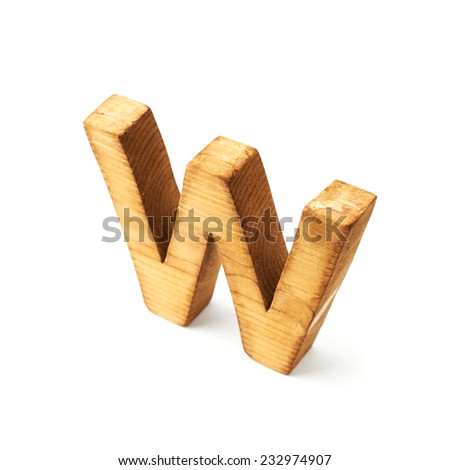 Single capital block wooden letter W isolated over the white background