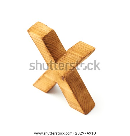 Single capital block wooden letter X isolated over the white background