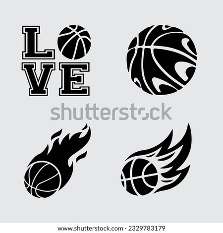 Love and Fire Basketball Vector Images Sports Clip Art Black Silhouette Bundle